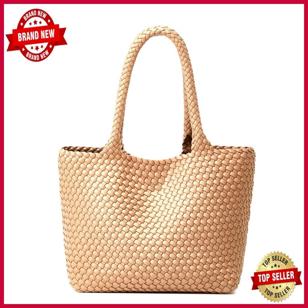 Large Vegan Leather Woven Tote Bag with Detachable Clutch for Travel